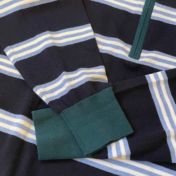 BROOKS BROTHERS 100% Merino Wool Half-zip Navy Stripes Sweater XL Classic Club - Picture 13 of 14